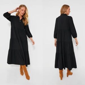 Pomander Place Tuckernuck Black Crepe Mabel Tiered Maxi Dress Size Small